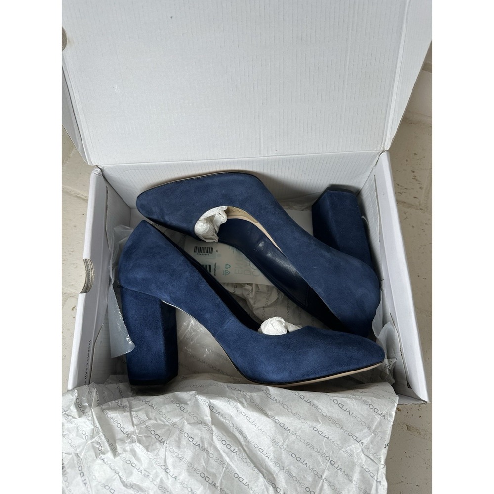 NIB ALDO Miryma Blue Faux Suede Block Heel Pumps Women's Size 10 Genuine Leather